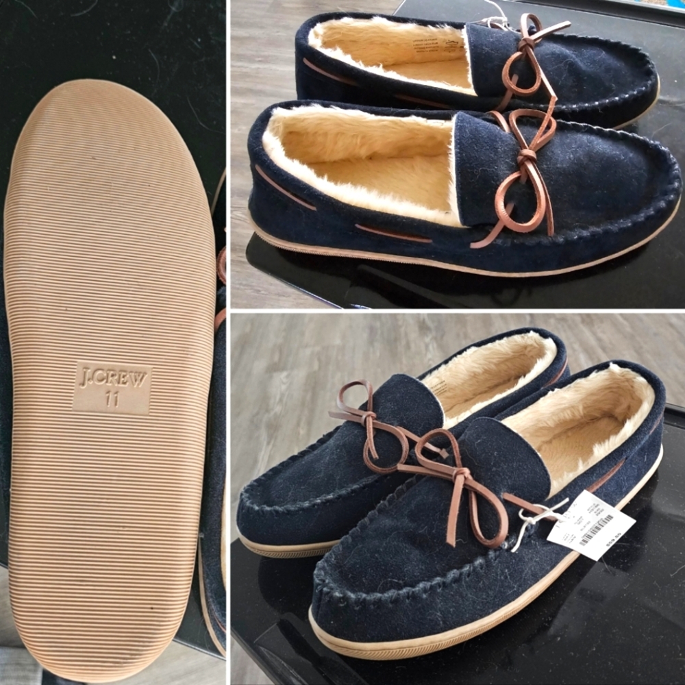 J. Crew Men's Signature Genuine Leather Slip On Moccasins. Sz. 11. Navy Blue